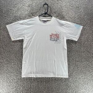 Vintage James Taylor Shirt Mens Medium White 2001 Pullover Tour Concert Band Y2K